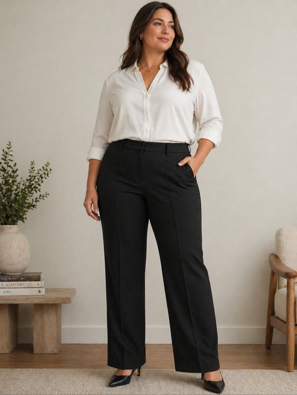 Cleo Petite Black Dress Pants Size 18 Straight Leg High Rise Work Career